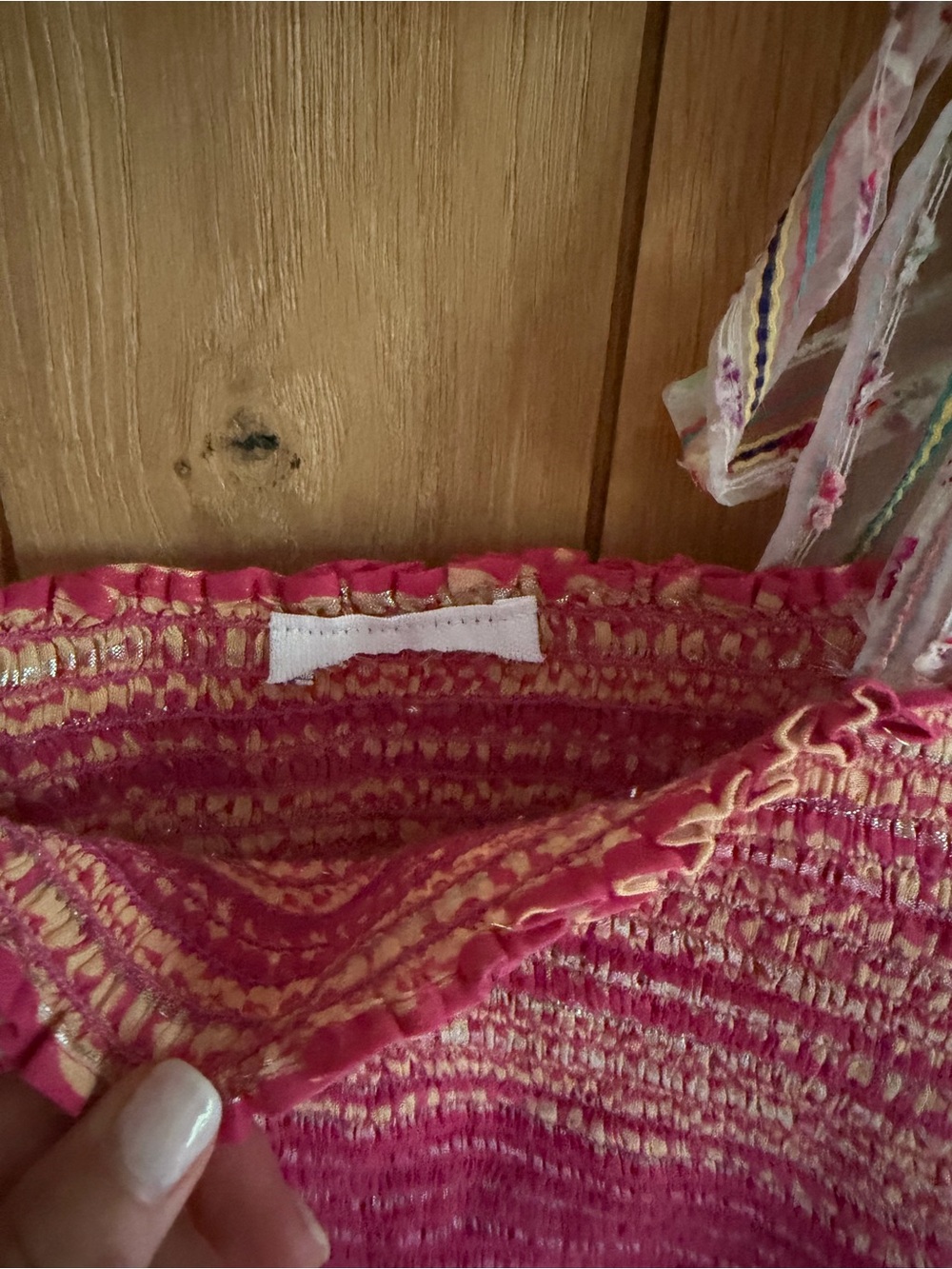 Smocked Tie-Strap Tube Top in Fuchsia Pink - Picture 4 of 4